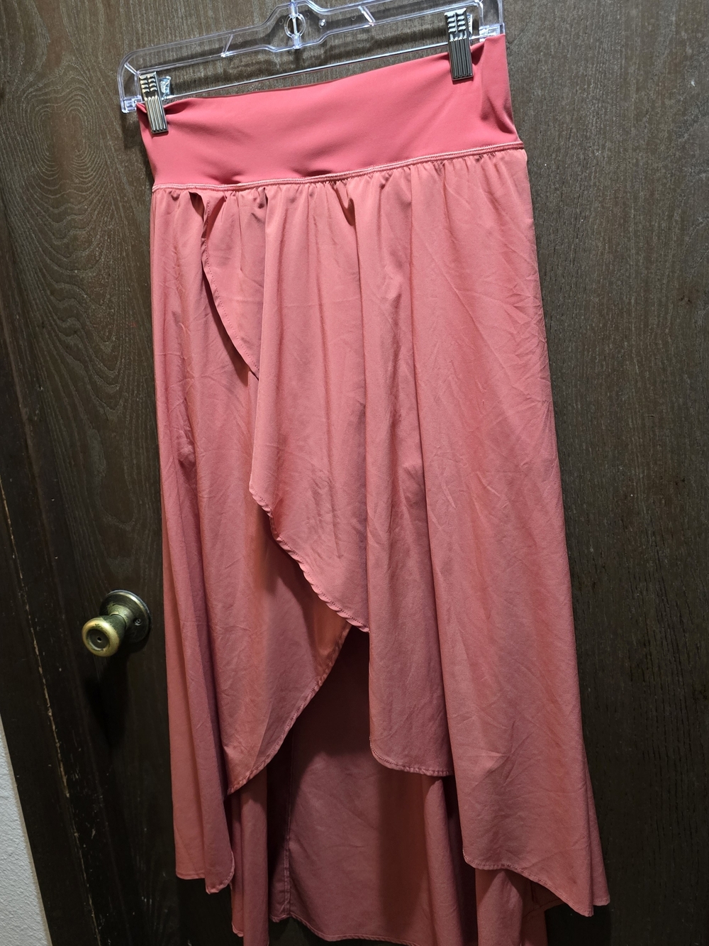 Coral High-Low Women's Skirt with Draped Overlay